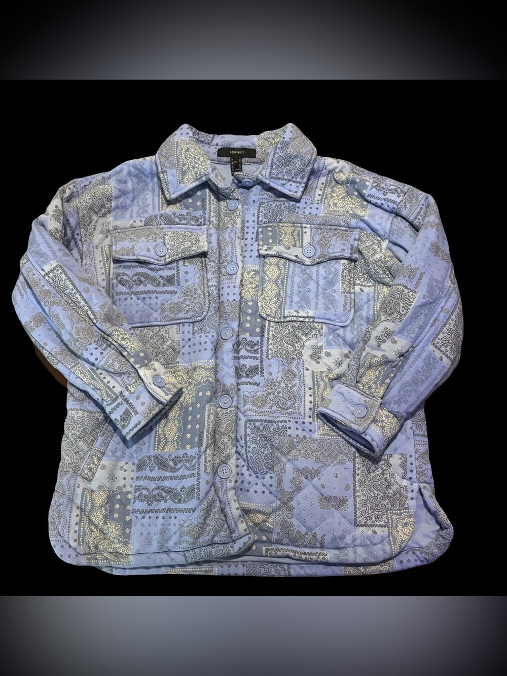 Forever 21 Size: M Light Blue Paisley Patchwork Button-Up Jacket